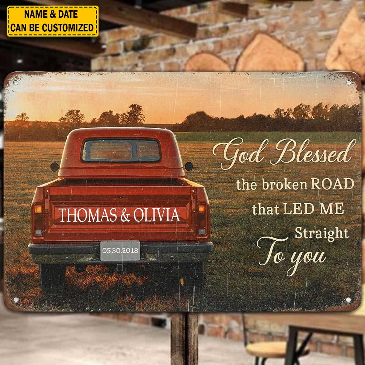 Personalized Vintage Truck Metal Sign – Custom Couple Name Wall Decor