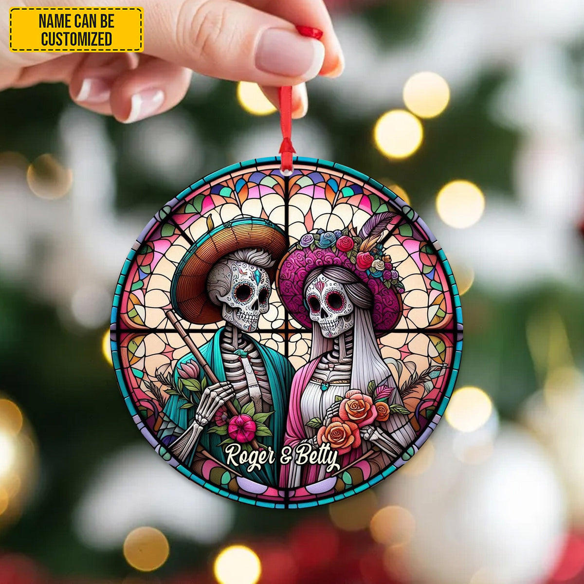 Personalized Gothic Couple Stained Glass Ornament