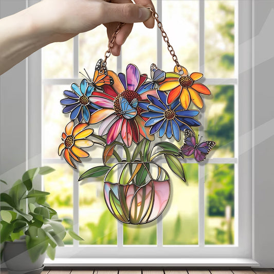 Sunflower And Butterfly Acrylic Window Hanging