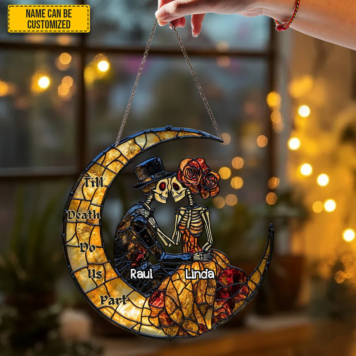 Couple Skull Suncatcher - Beautiful Couple Shape Stained Glass Suncatcher