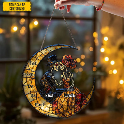 Couple Skull Suncatcher - Beautiful Couple Shape Stained Glass Suncatcher