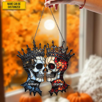 Couple Skull Suncatcher - Beautiful Couple Shape Stained Glass Suncatcher