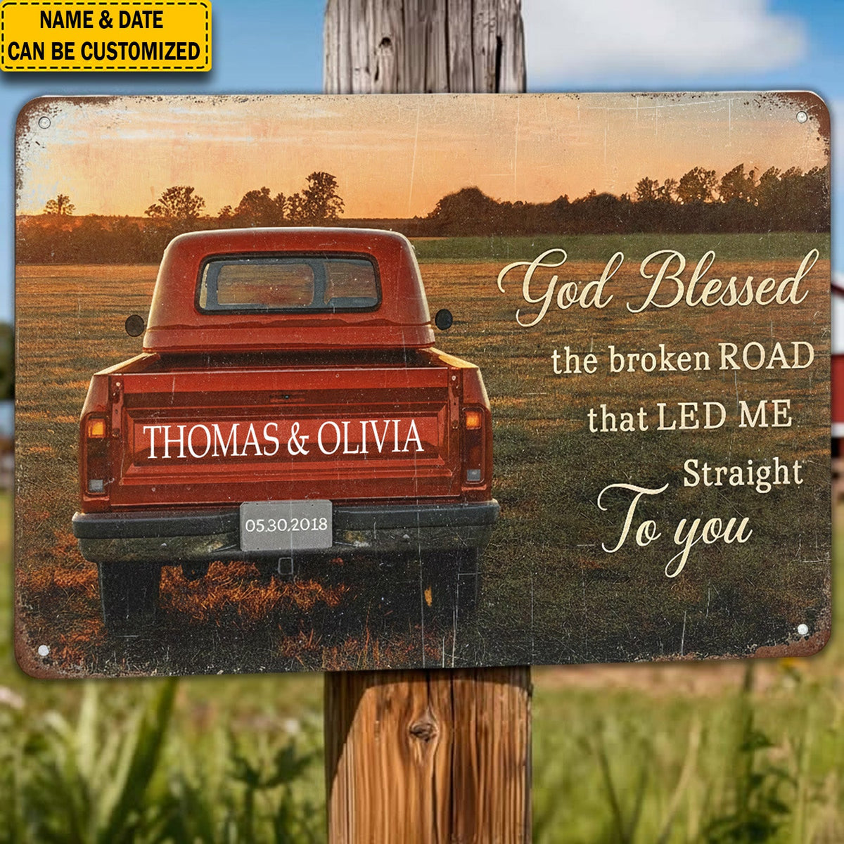Personalized Vintage Truck Metal Sign – Custom Couple Name Wall Decor