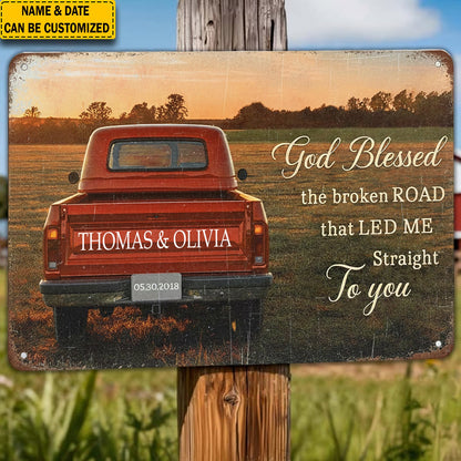 Personalized Vintage Truck Metal Sign – Custom Couple Name Wall Decor