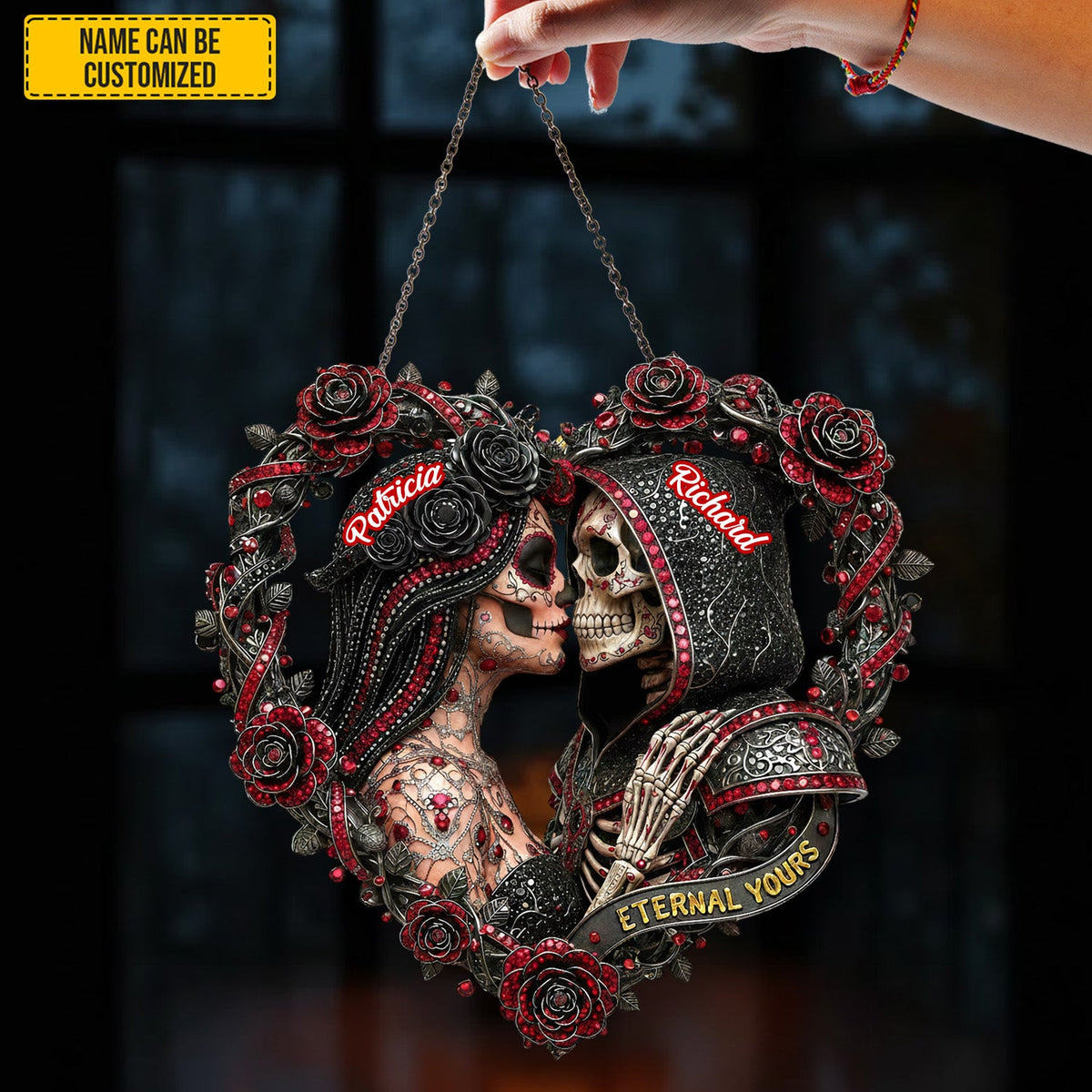 Couple Skull Suncatcher - Personalized Couple Shape Stained Glass Suncatcher