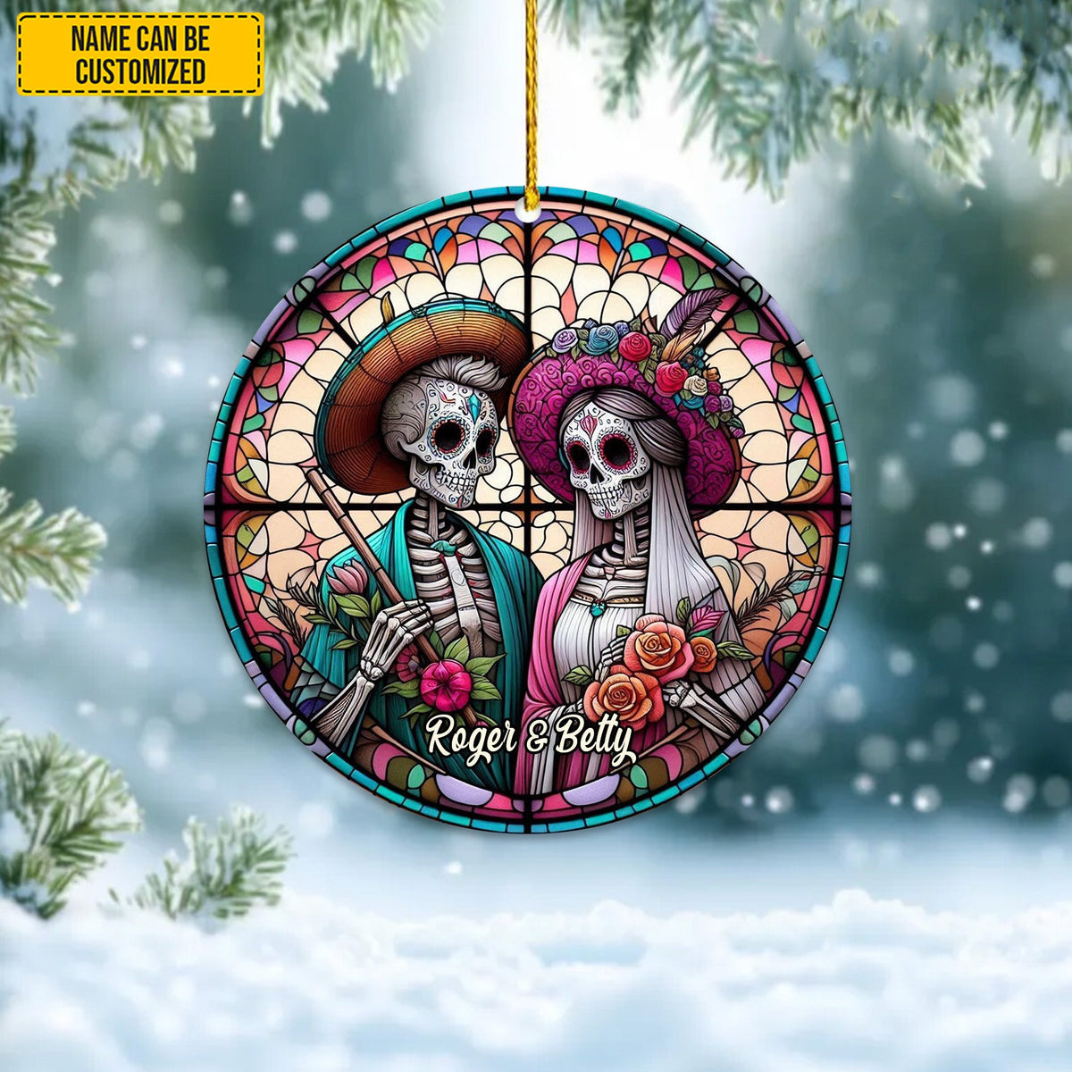 Personalized Gothic Couple Stained Glass Ornament