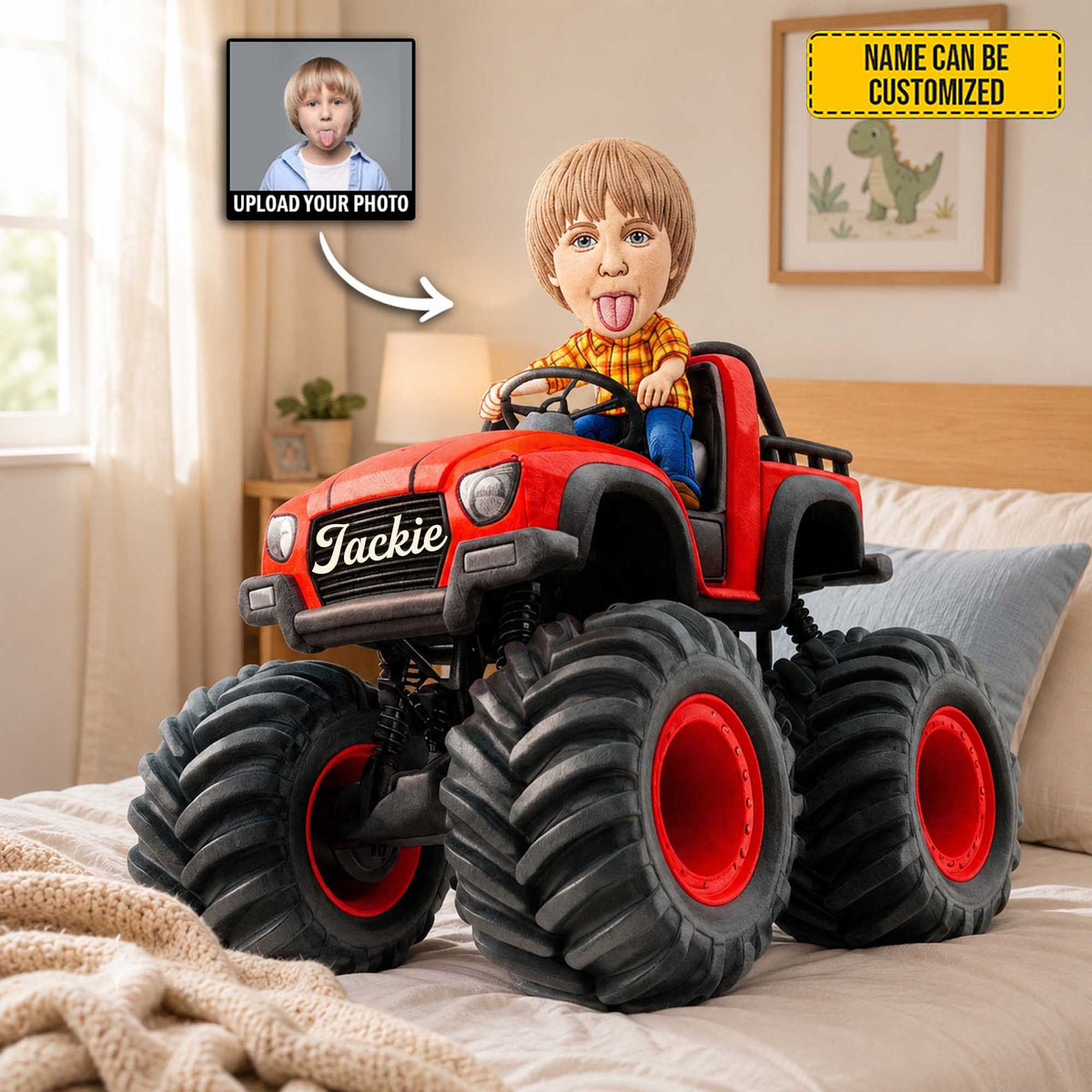 Personalized Monster Truck Adventure Photo Shape Pillow