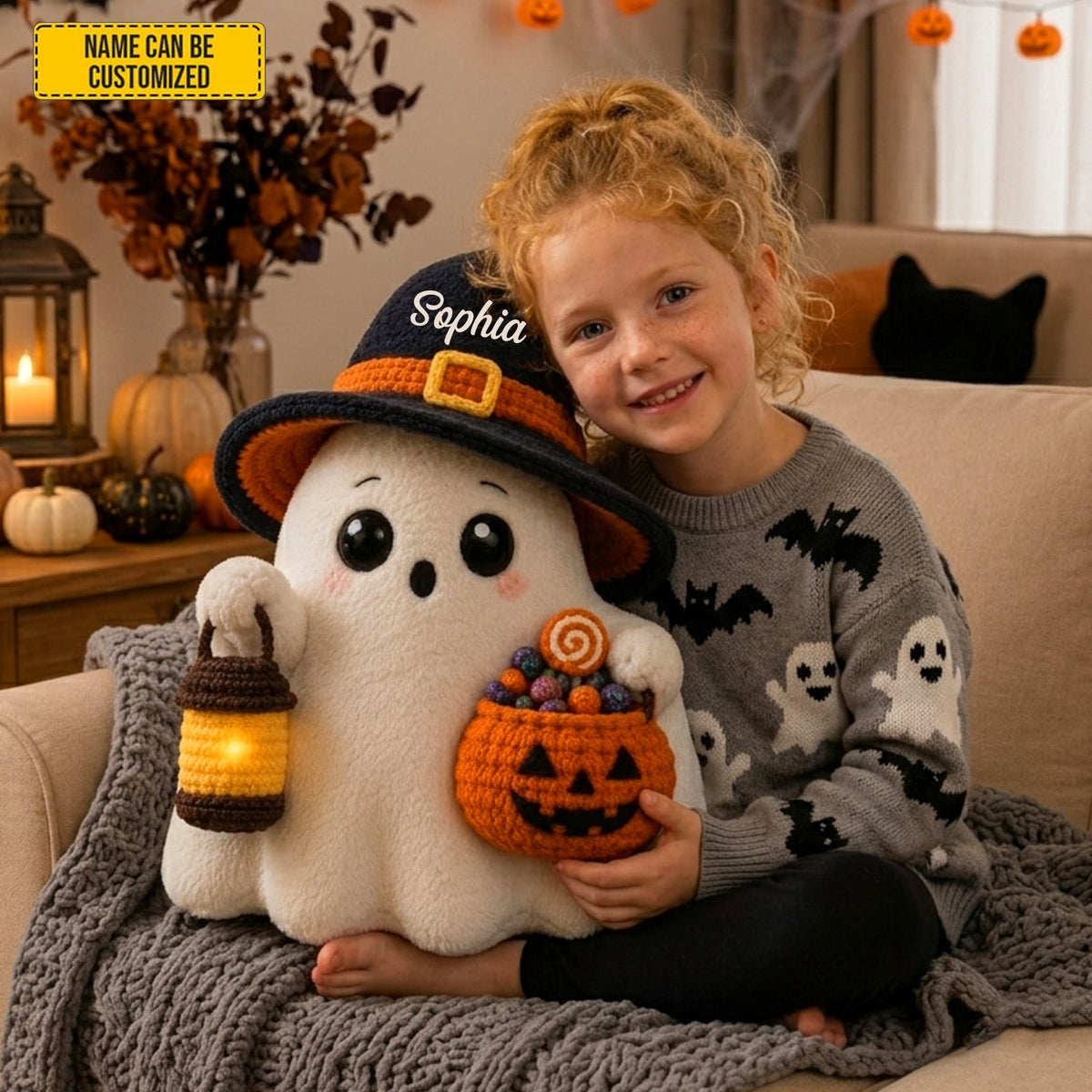 Personalized Trick-or-Treat Ghost Halloween Pillow