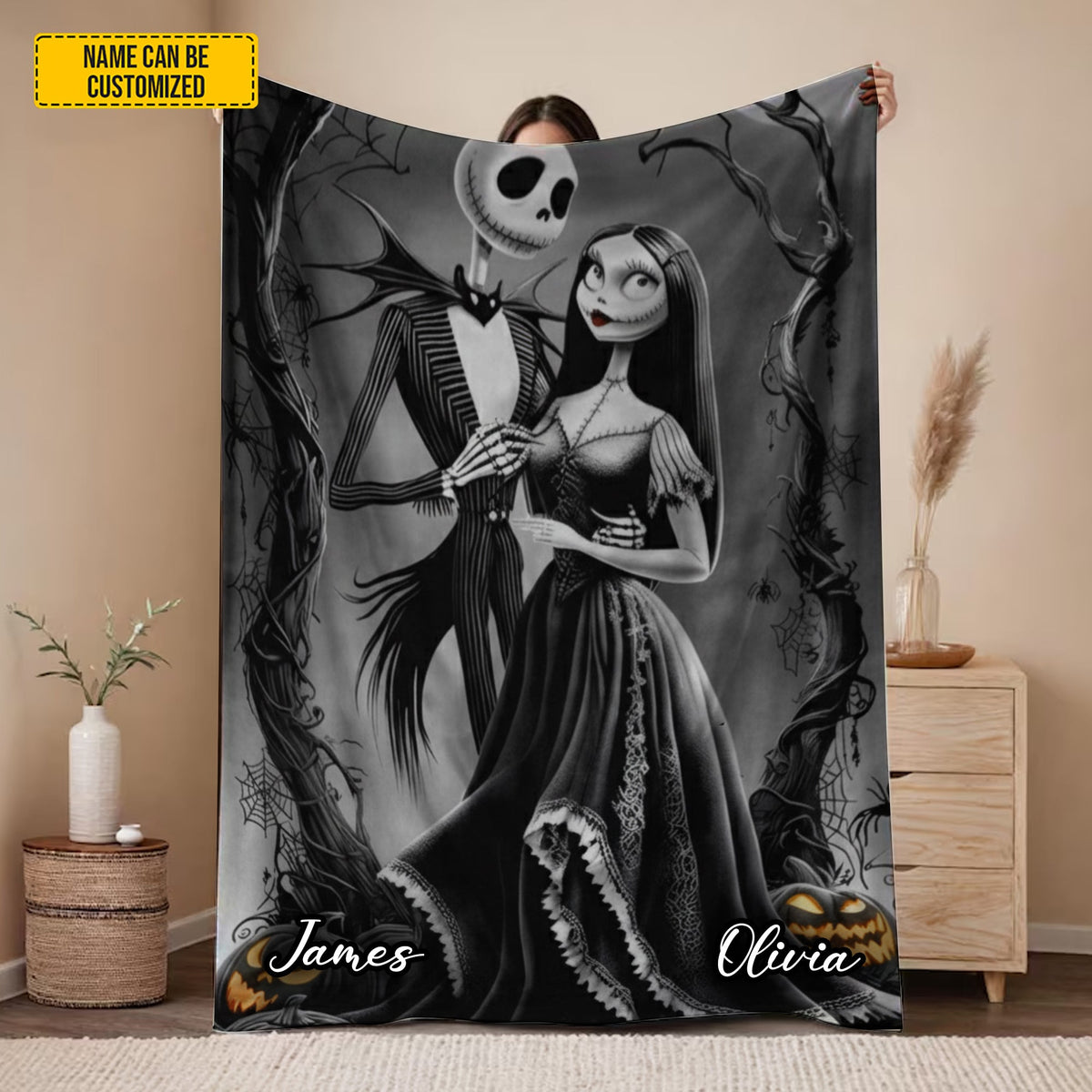 Personalized Couple Skull Gothic Blanket