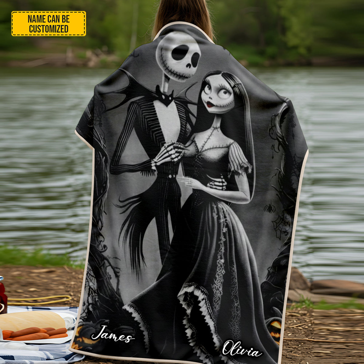 Personalized Couple Skull Gothic Blanket