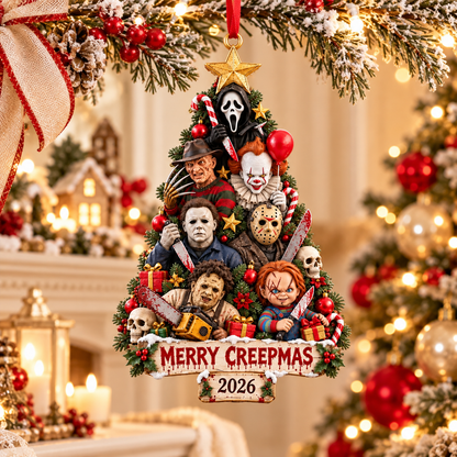 Creepy Horror Christmas Wooden Ornament - Funny Halloween Christmas Gift for Horror Fans