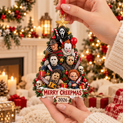 Creepy Horror Christmas Wooden Ornament - Funny Halloween Christmas Gift for Horror Fans