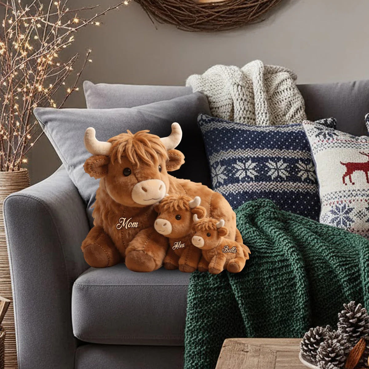 Cute Highland Cow Mama - Personalized Mother Shaped Pillow