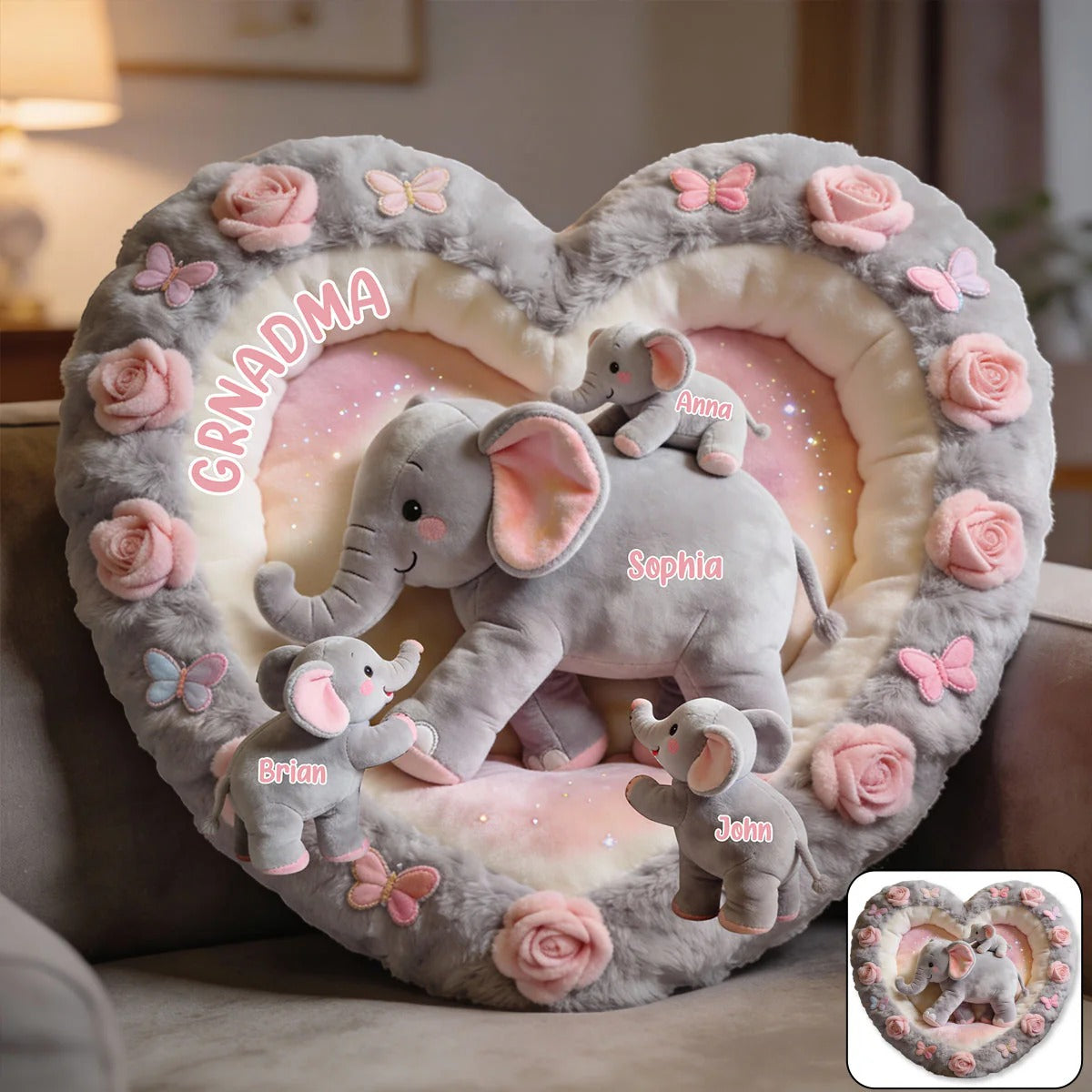 Nana Elephant Gift For Mom, Grandma - Personalized Mom, Grandma Shaped Pillow