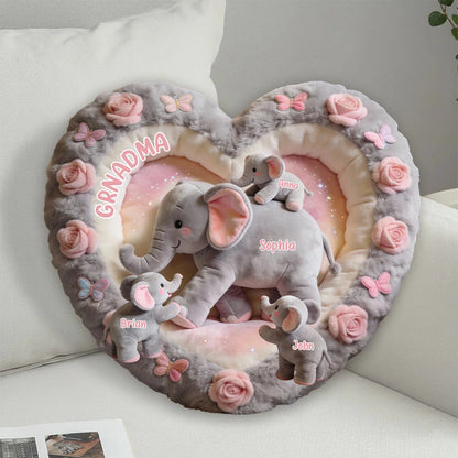 Nana Elephant Gift For Mom, Grandma - Personalized Mom, Grandma Shaped Pillow
