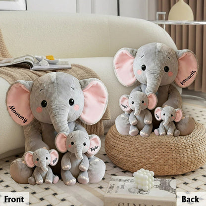 Mom, Grandma Elephant With Little Kids, Grandkids - Personalized Mom, Grandma Shaped Pillow