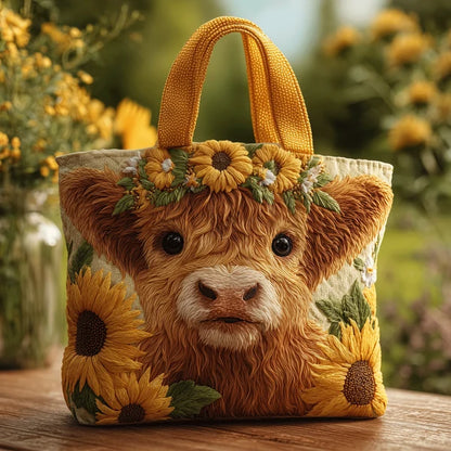 Cute Highland Cow Quilted Tote Bag