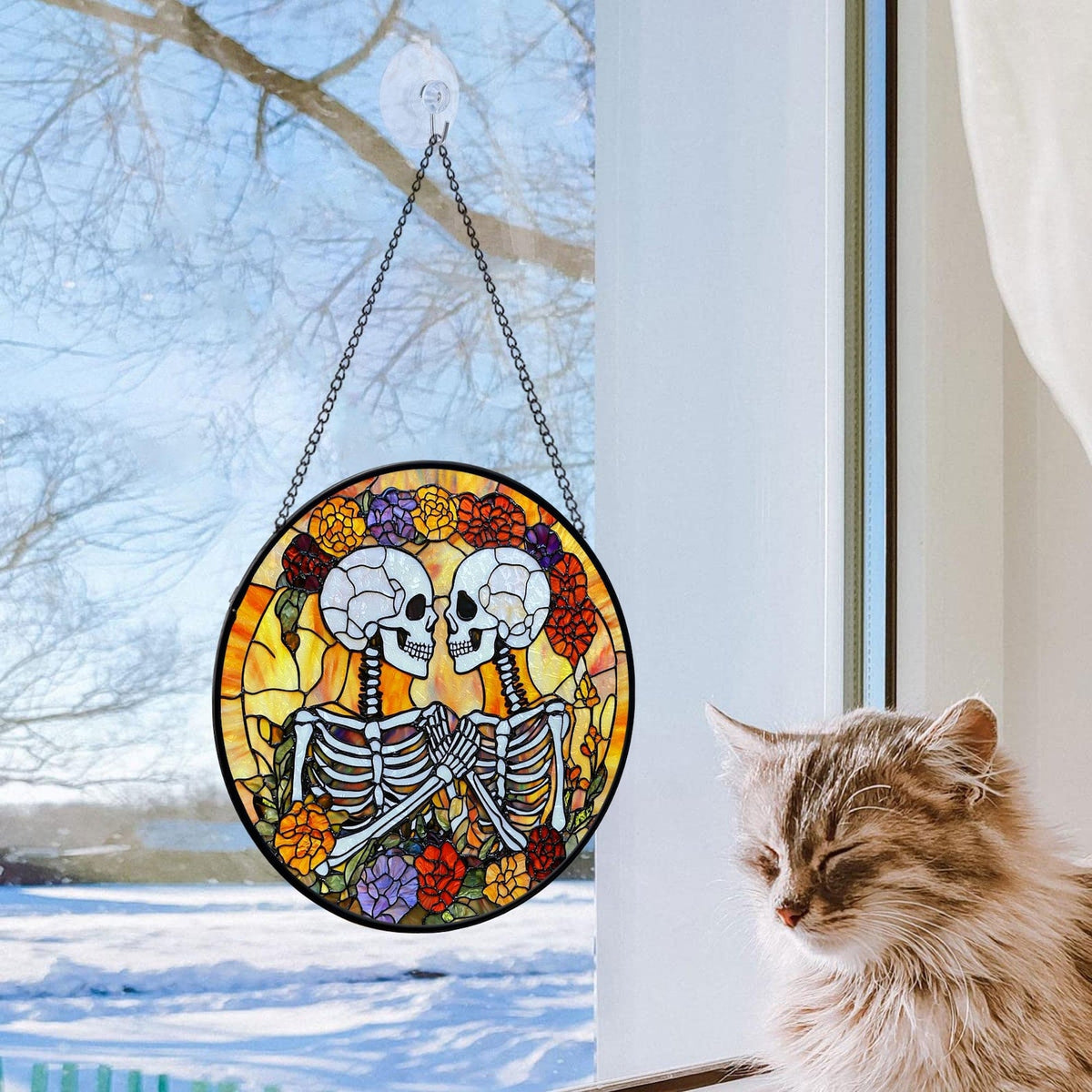 Skeleton Couple Halloween Stained Glass Suncatcher