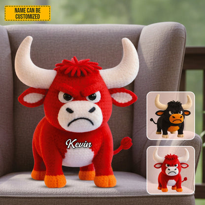 Grumpy Cow - Personalized Cozy Highland Cow Shaped Pillow