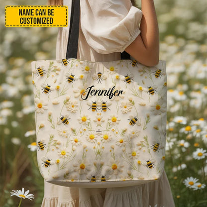 Personalized Bee & Daisy Tote Bag