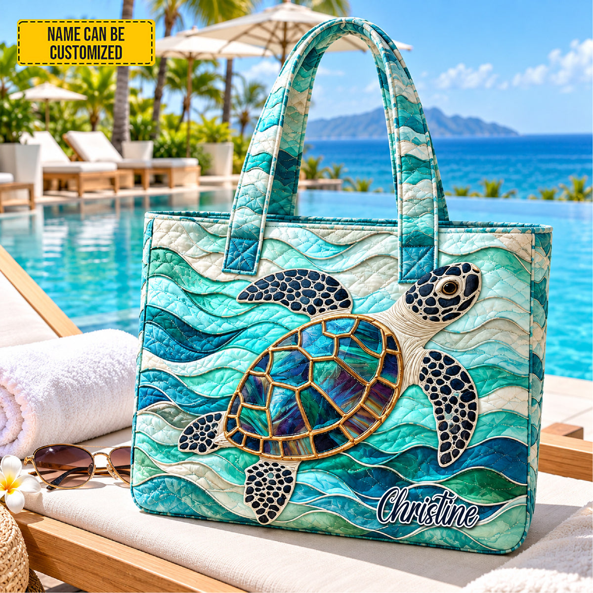 Personalized Ocean Turtle Quilted Tote Bag