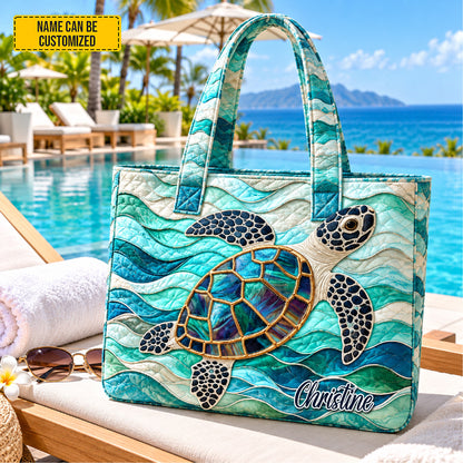 Personalized Ocean Turtle Quilted Tote Bag