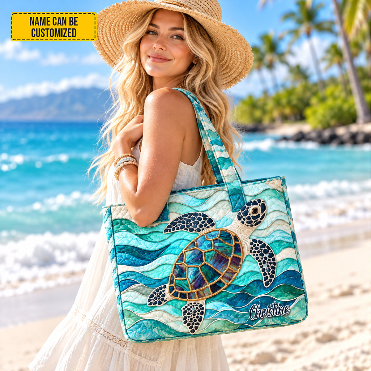 Personalized Ocean Turtle Quilted Tote Bag