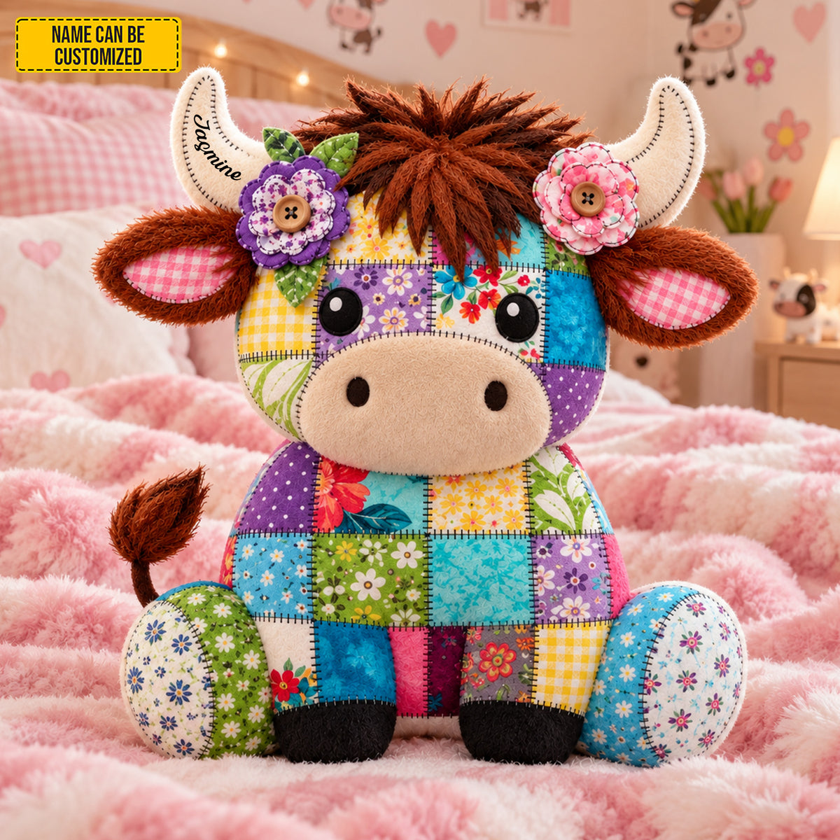 Personalized Patchwork Cow Custom Shape Pillow