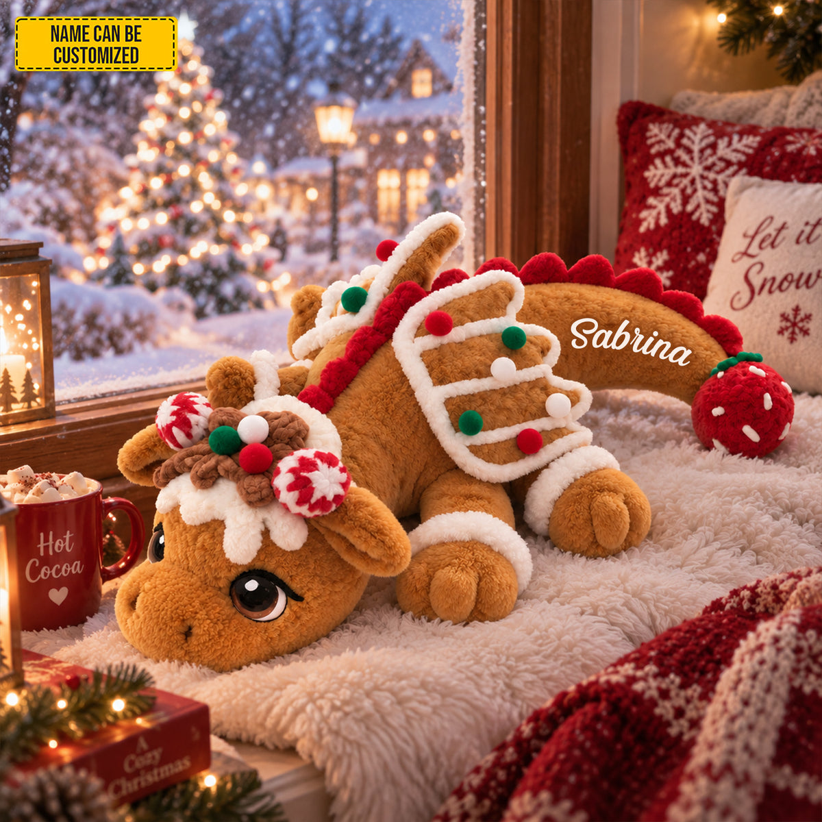 Personalized Gingerbread Dragon Christmas Pillow
