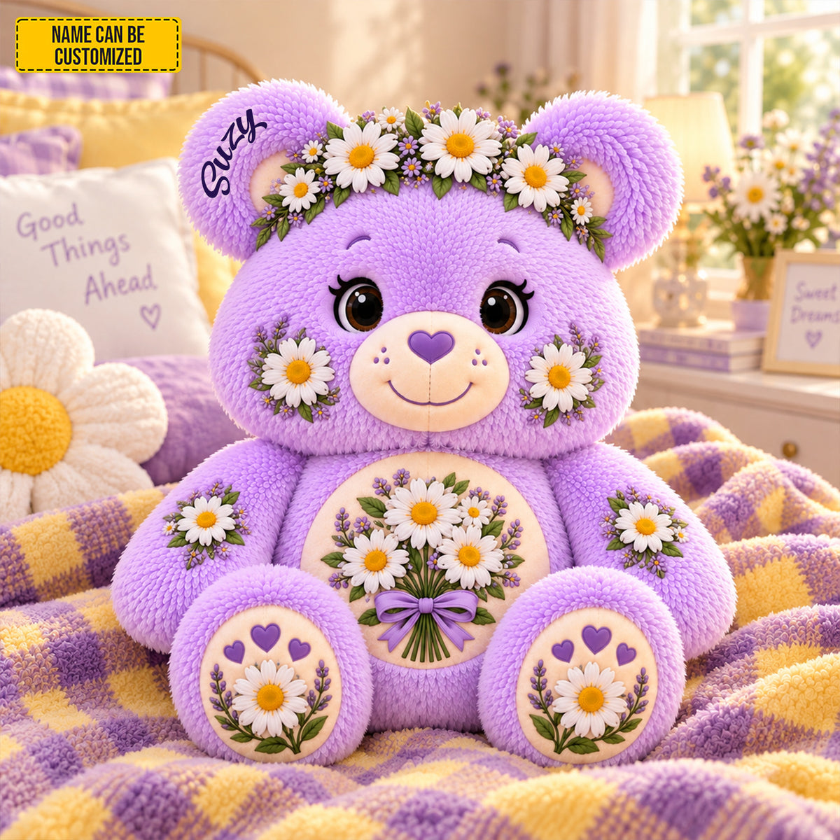 Personalized Daisy Bear Custom Shaped Pillow