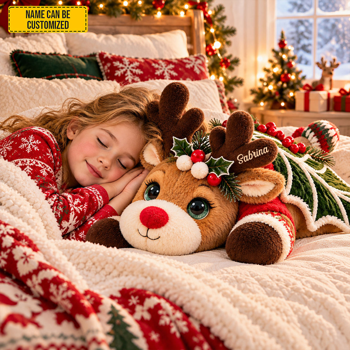 Personalized Christmas Dragon Reindeer Pillow