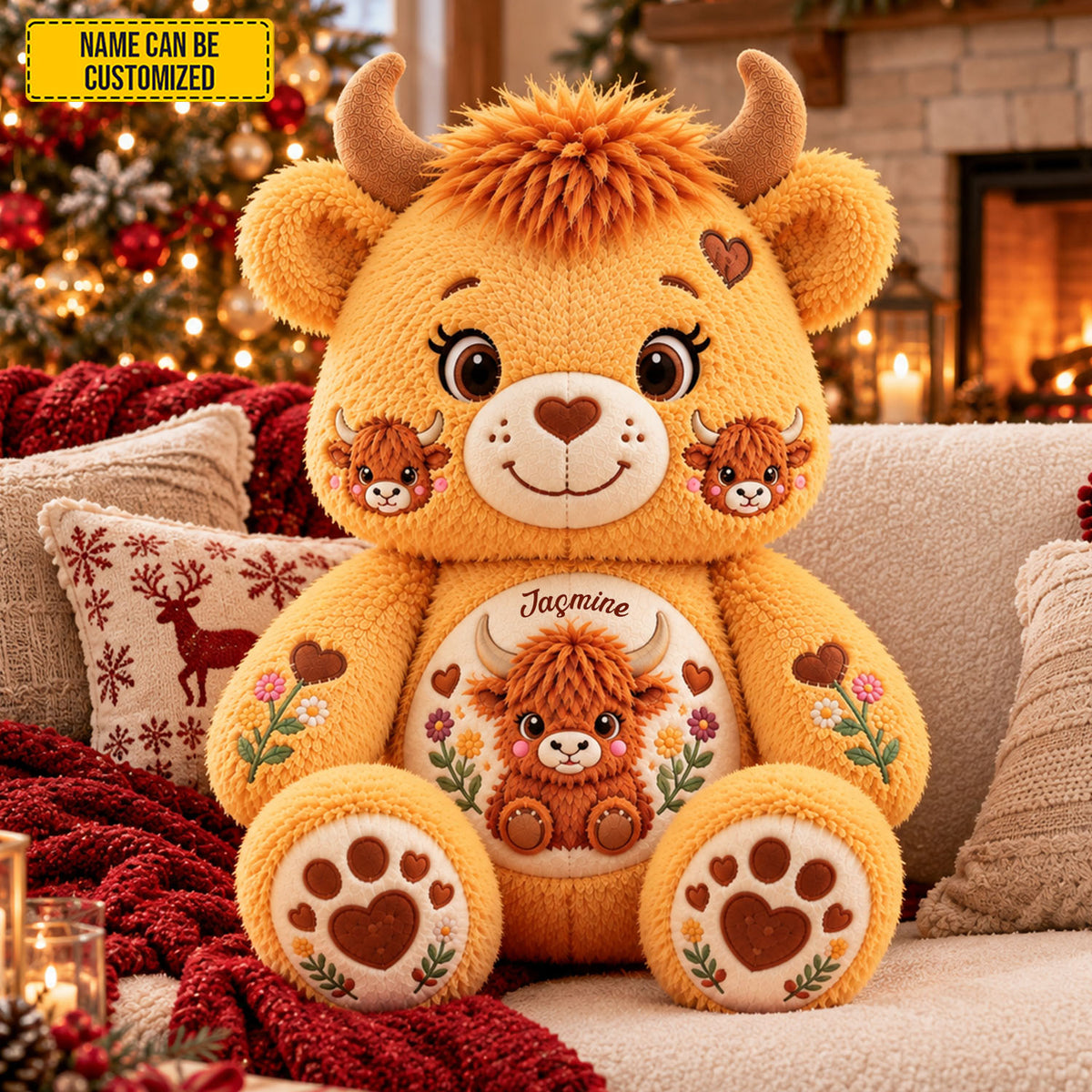 Personalized Cute Highland Cow Shaped Pillow