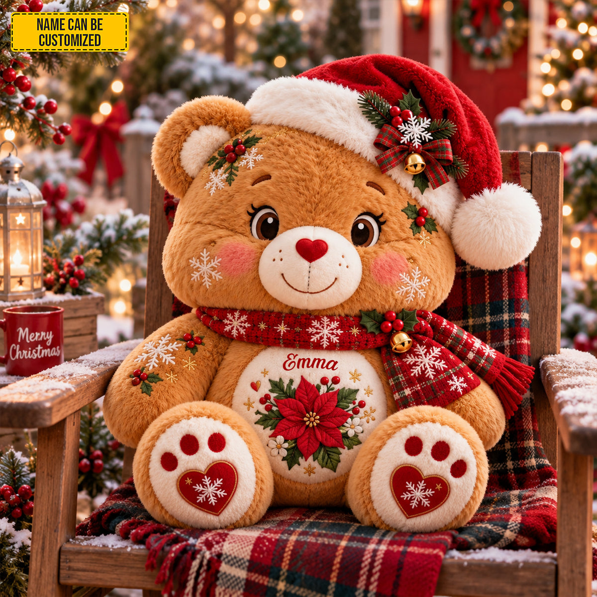 Personalized Christmas Bear Shaped Pillow