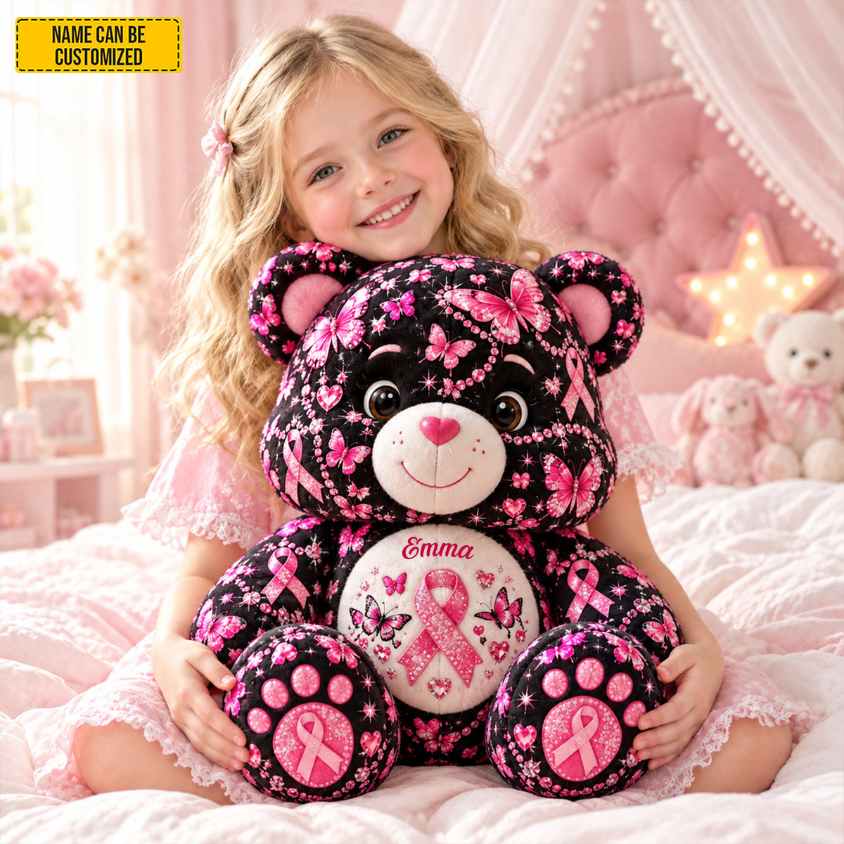 Personalized Breast Cancer Awareness Bear Pillow