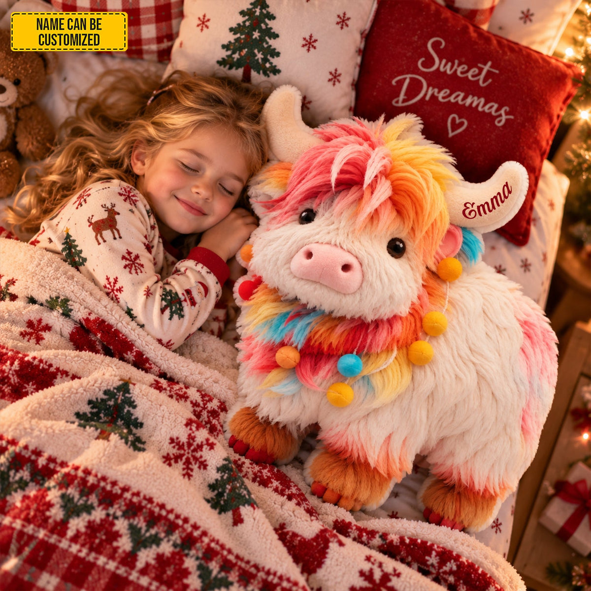 Personalized Colorful Highland Cow Shaped Pillow