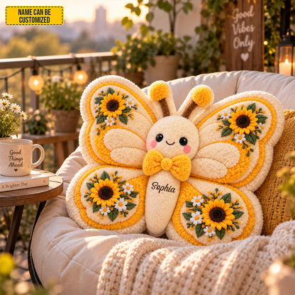 Personalized Sunflower Butterfly Shaped Pillow
