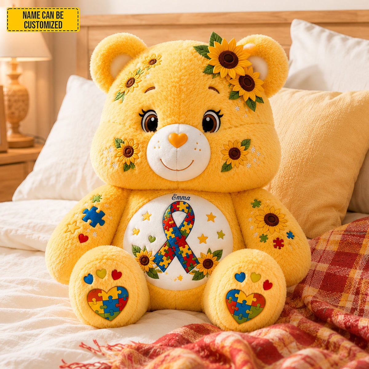 Personalized Autism Awareness Bear Custom Shape Pillow