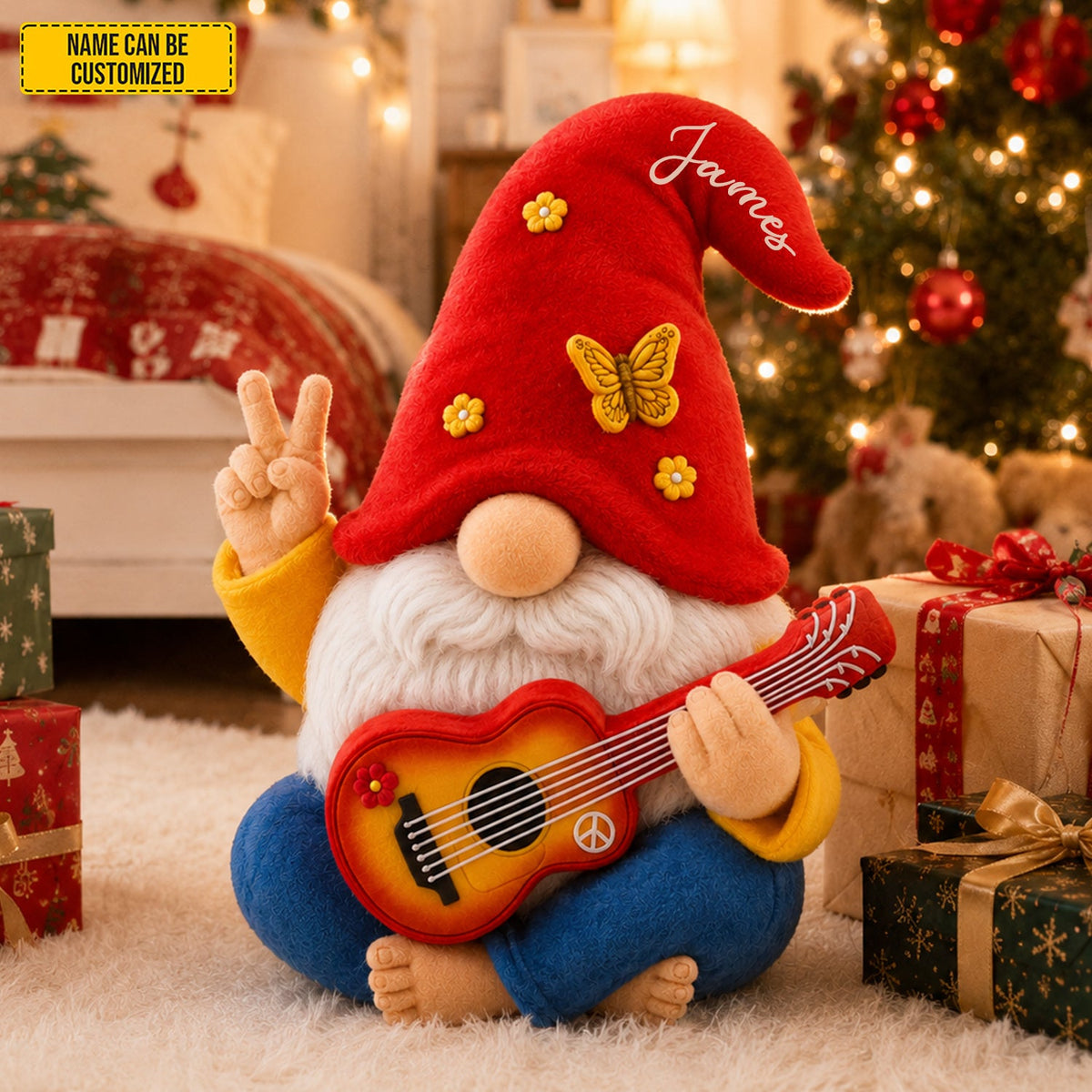 Personalized Peace, Love & Music Gnome Custom Shaped Pillow