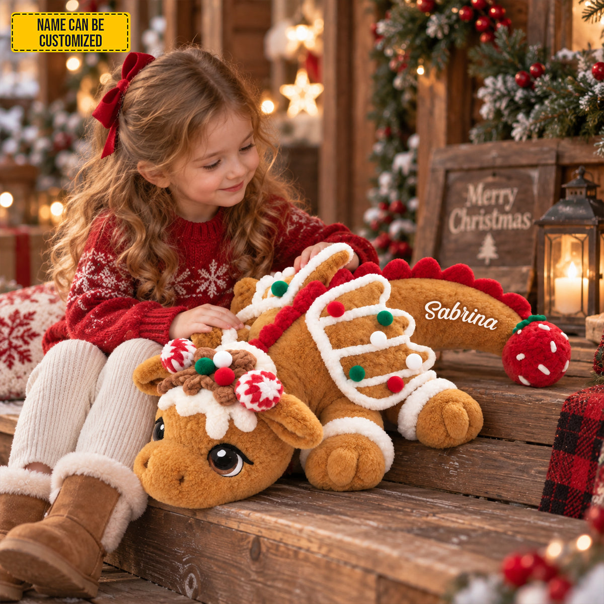 Personalized Gingerbread Dragon Christmas Pillow