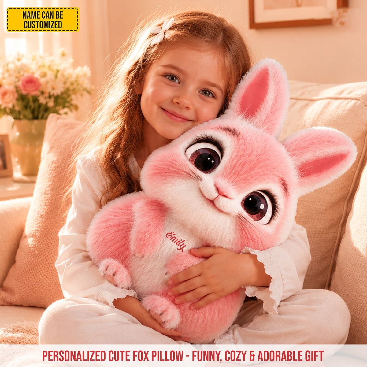 Personalized Cute Bunny Custom Shape Pillow