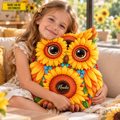Personalized Sunflower Owl Pillow – Custom Name Gift