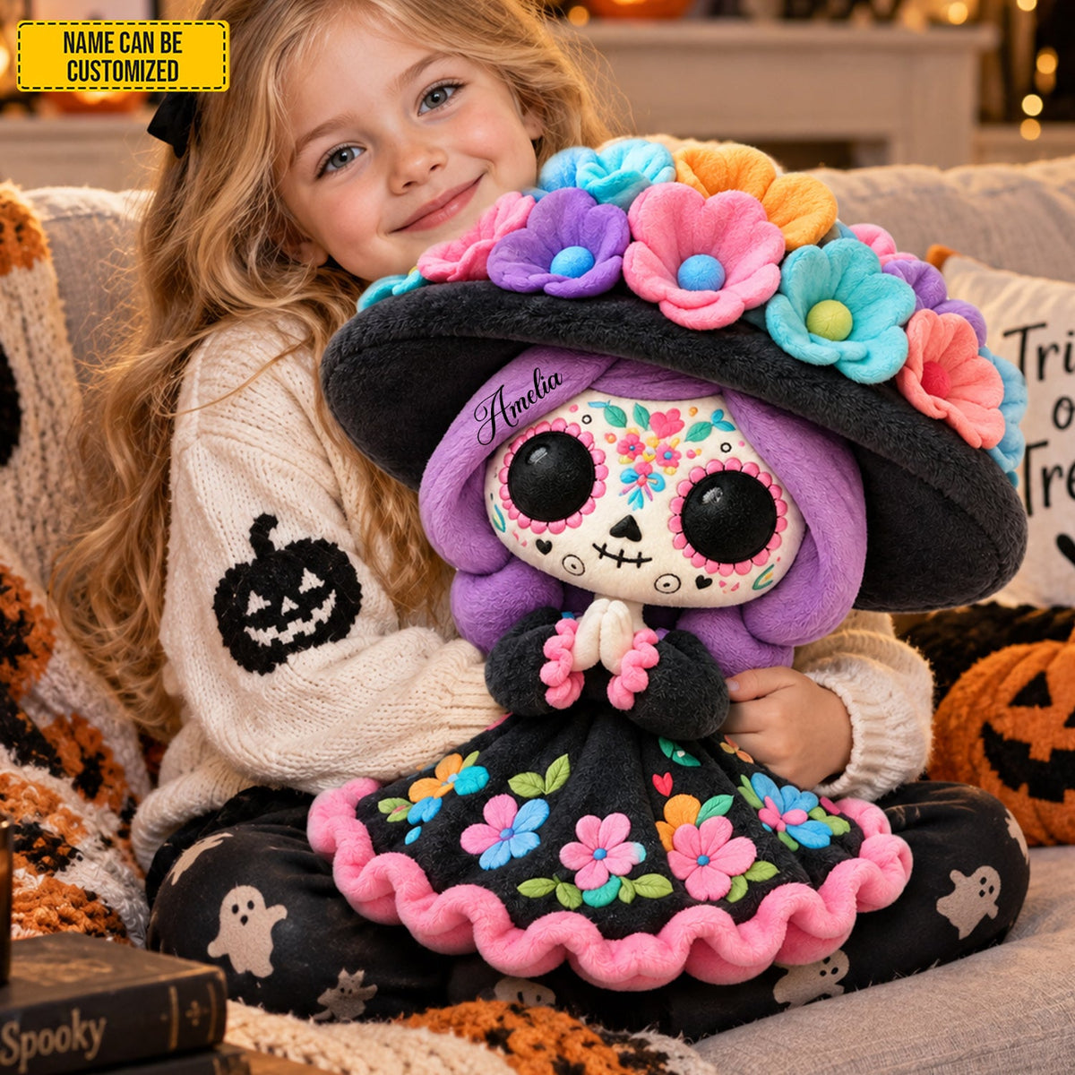 Personalized Sugar Skull Girl Custom Shaped Pillow