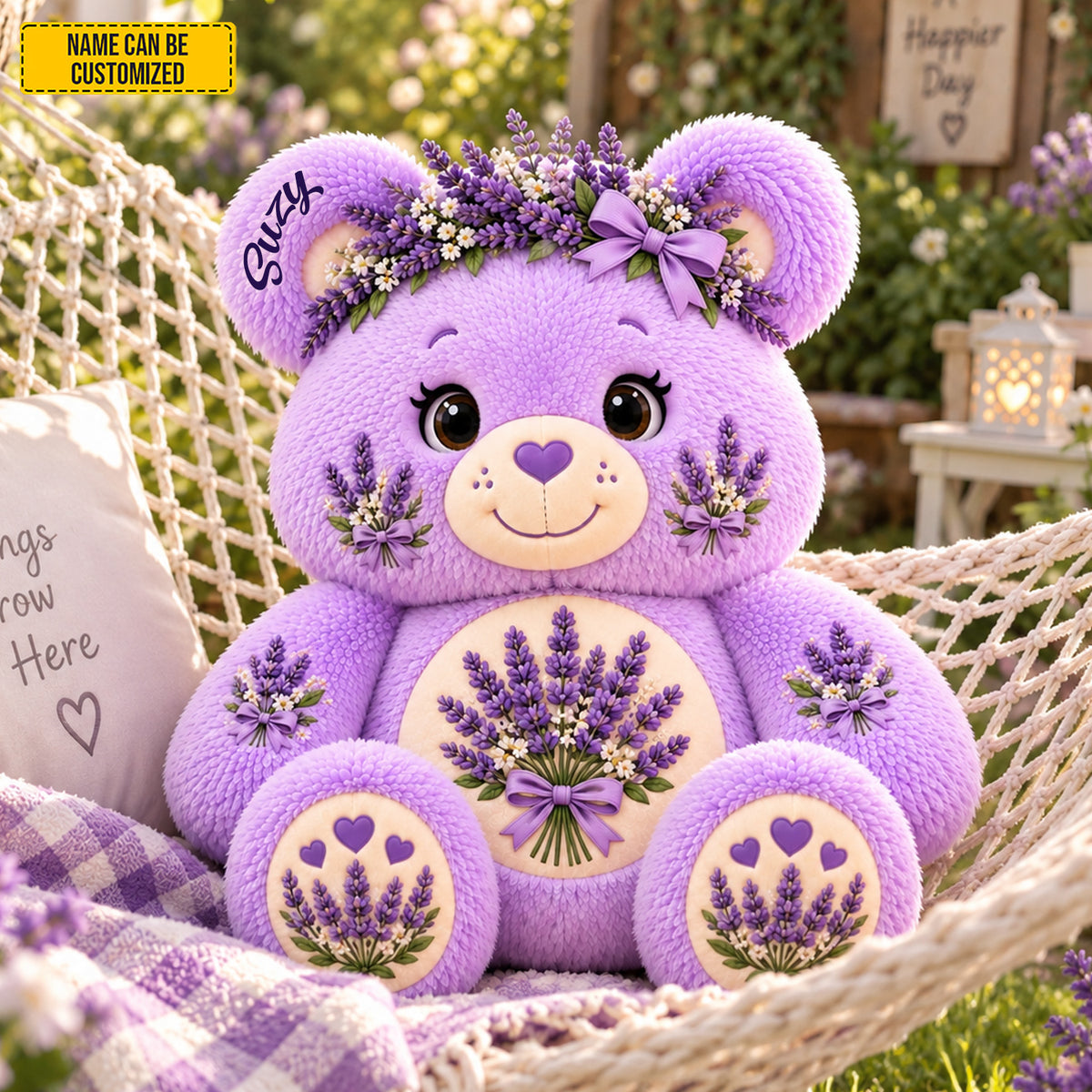 Personalized Lavender Bear Custom Shaped Pillow
