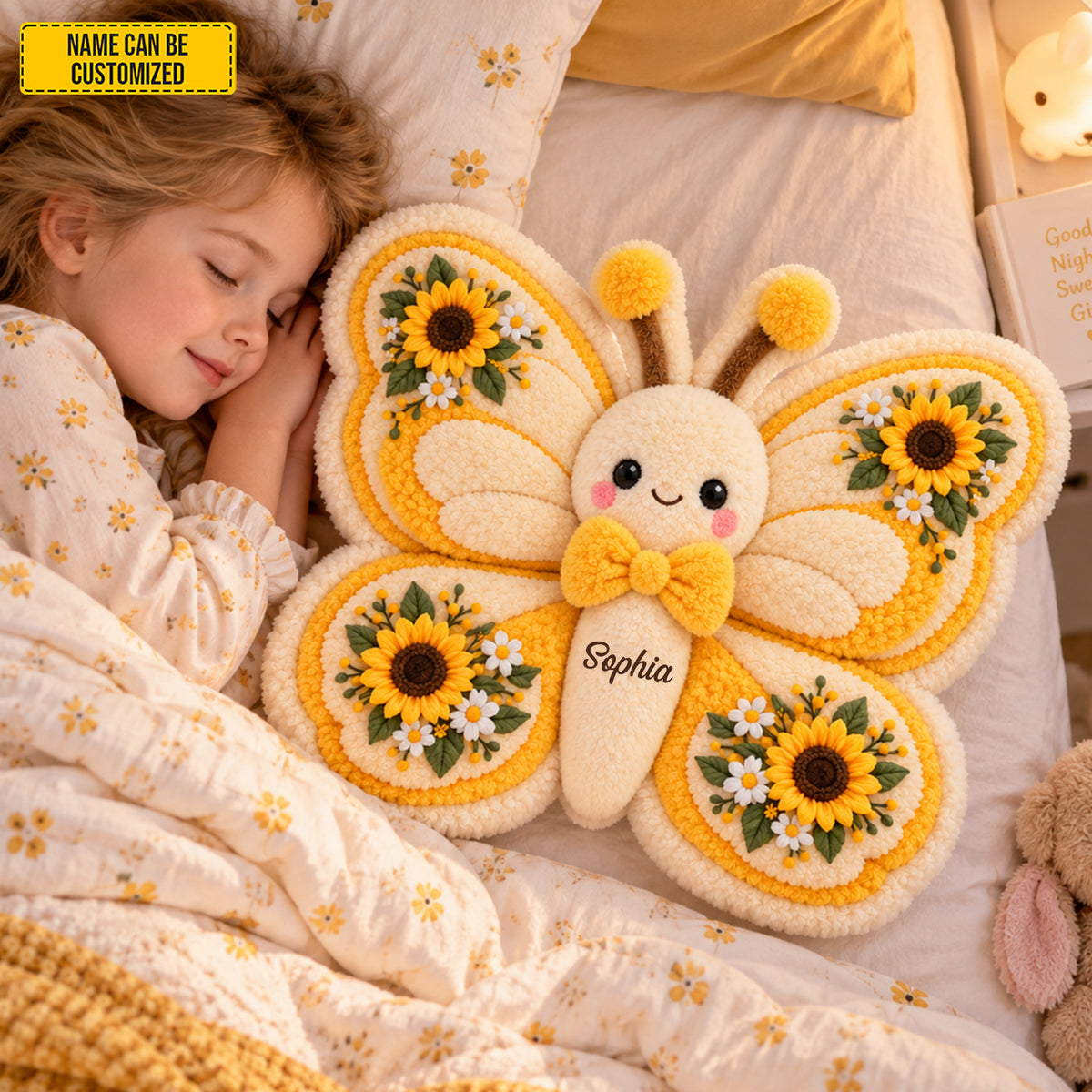 Personalized Sunflower Butterfly Shaped Pillow