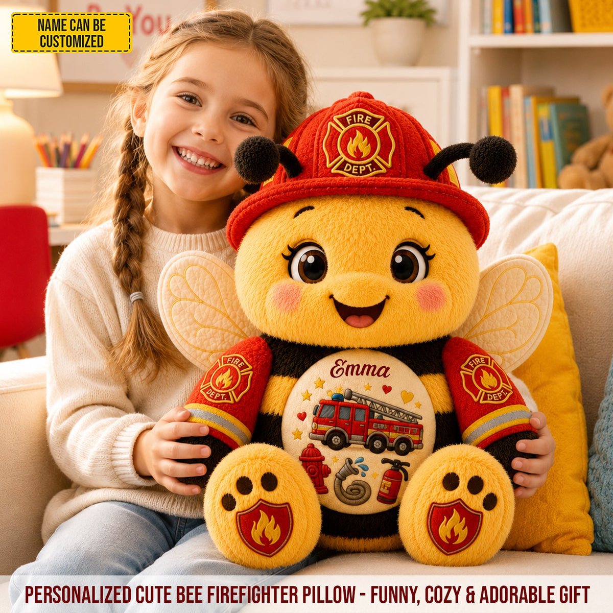 Personalized Firefighter Bee Custom Shape Pillow