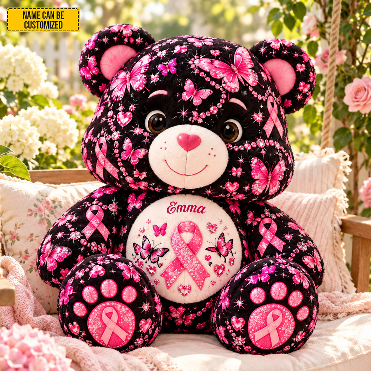 Personalized Breast Cancer Awareness Bear Pillow