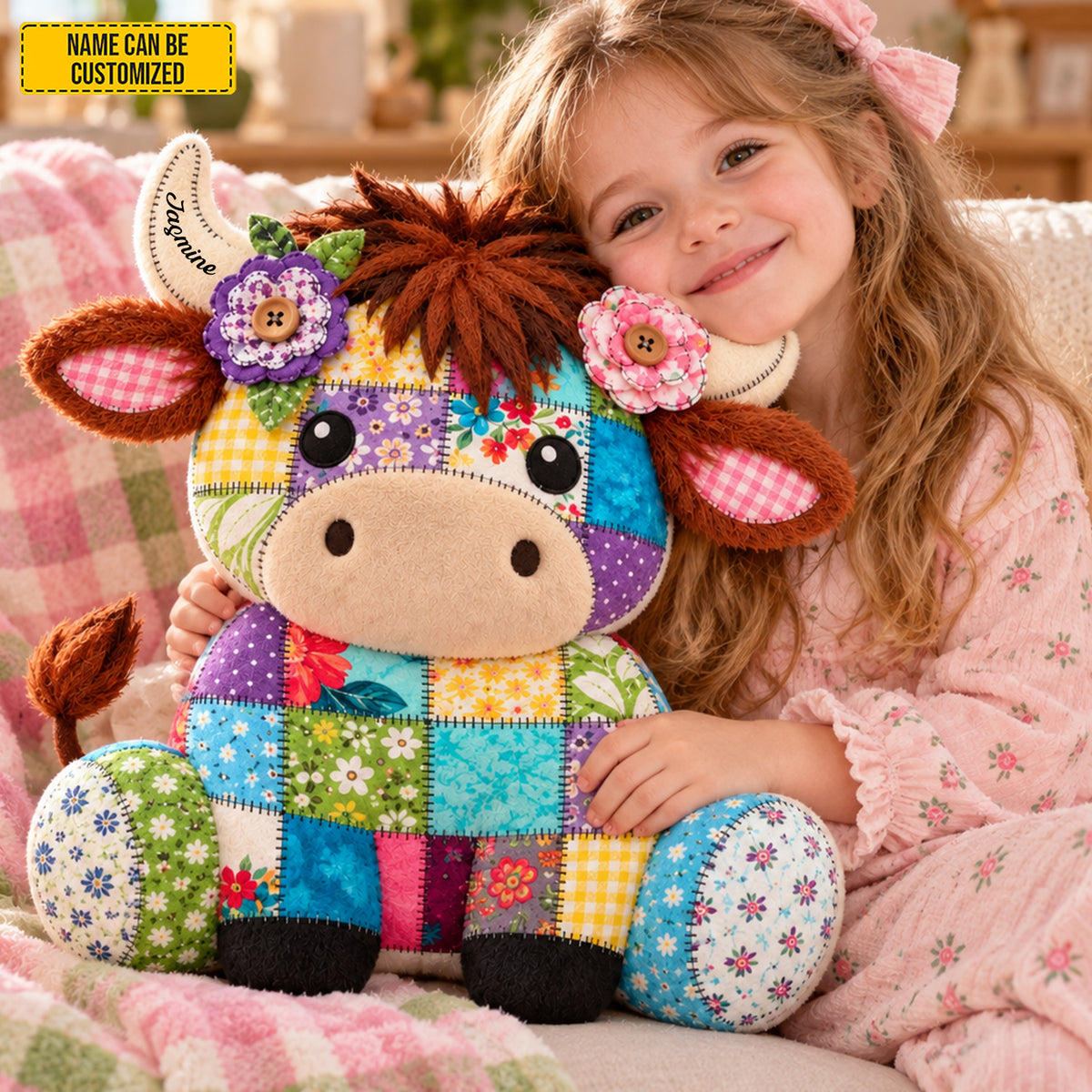Personalized Patchwork Cow Custom Shape Pillow