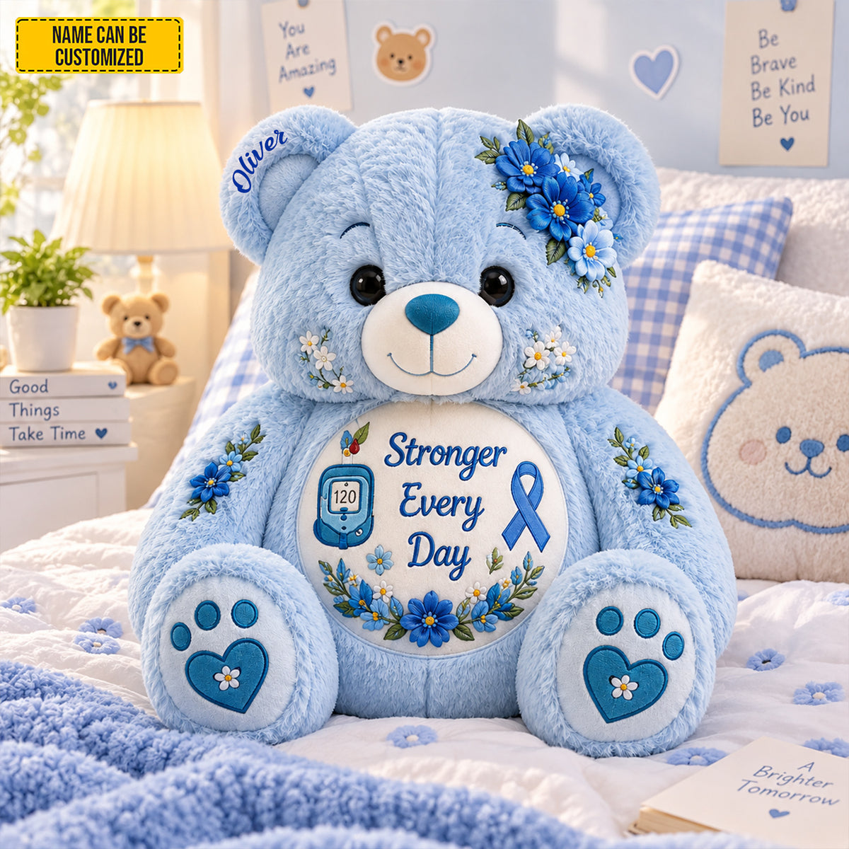 Personalized Diabetes Awareness Bear Pillow