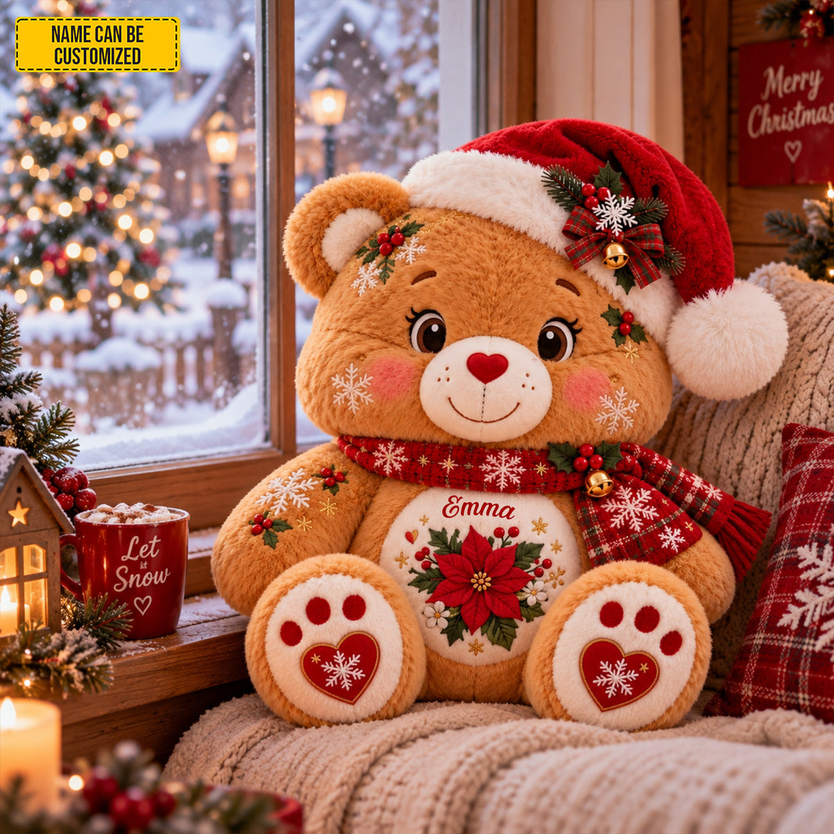 Personalized Christmas Bear Shaped Pillow