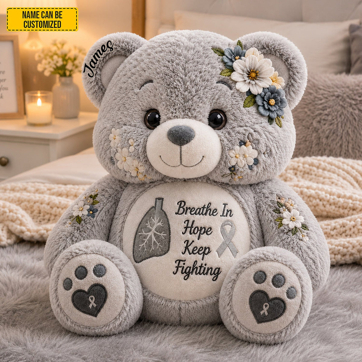 Personalized Lung Cancer Bear Pillow